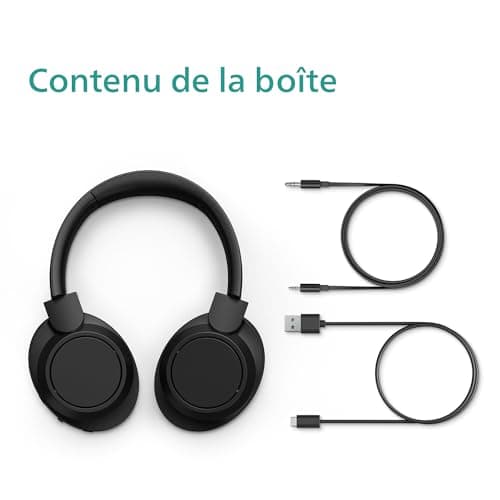 Philips TAH6509BK/00 Casque sans Fil Bluetooth Supra-auriculaire à réduction de Bruit - Excellente qualité d'appel, Compatible avec Les Assistants vocaux et jusqu'à 70 Heures d'autonomie - Noir - Image 4