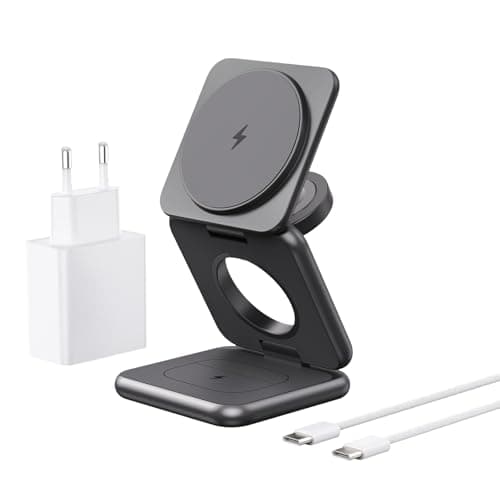 Wireless Induction Charger, 3 in 1 Mag-Safe Charger [Zinc Alloy] Foldable Magnetic Travel Charging Station for Apple iPhone 16/15/14/13/12/Pro/Max/Plus Apple Watch AirPods, Grey - Image 2