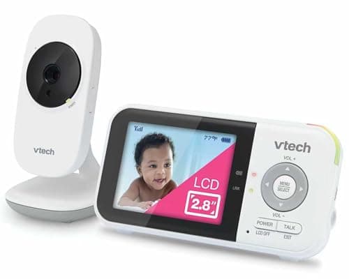 VTech VM819 Baby Video Monitor with 19 Hours Battery Life 1000ft Automatic Night Vision 7cm Screen 2-Way Audio Temperature Sensor Energy Saving Mode and Lullabes, White - Image 2