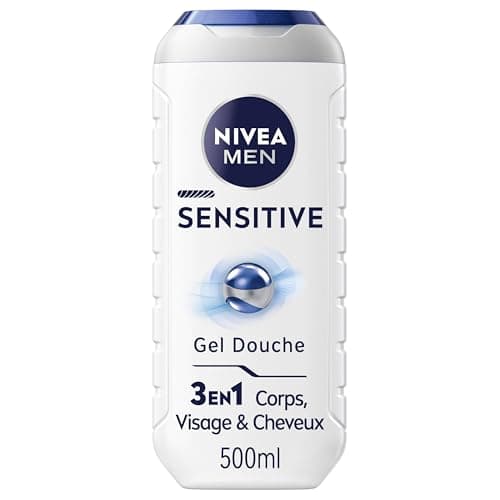 NIVEA MEN Gel Douche Sensitive effet 3 en 1 (1 x 500 ml), gel douche homme pour peau sensible, nettoyant doux pour corps, cheveux et visage, soin lavant à l'extrait de bambou - Image 2