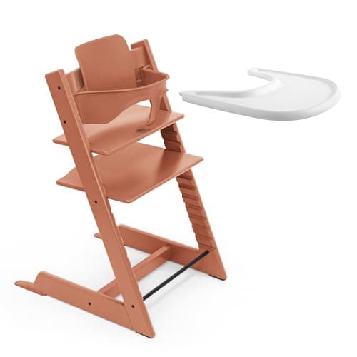 Stokke Tripp Trapp High Chair (Terracotta) with Stokke Tray (White) - Includes Chair + Baby Set 2 for 6-36 Months - Adjustable, Ergonomic and Easy to Clean - Image 2