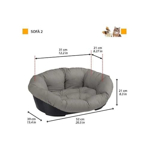 Ferplast Panier Chien et Chat avec Coussin SOFA' 2 en Coton Lavable, Lit pour Chien et Chat en Plastique Rembourré, Corbeille en Plastique, Fond Perforé, Antidérapant, 52 x 39 x h 21 cm, Taupe - Image 8