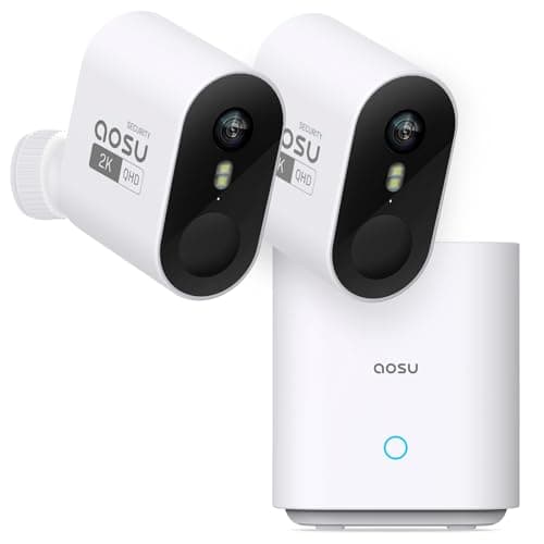 aosu 2K Wireless Outdoor WiFi Surveillance Camera, Kit 2 Cameras with aosuBase, No Monthly Fee, Battery Life Up to 240 Days, 166° Ultra Wide Angle, Al Detection, Vision Monitoring Between Cameras - Image 2