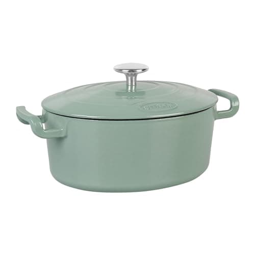 Sitram 715405 Sitrabella Casserole Oval Enamelled Cast Iron Length 26 cm - 4 Litres - Enamelled Exterior Sage Green Interior White - All Heat Sources Including Induction - Ideal Meal 4-5 Guests - Image 2