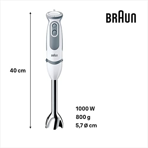 Braun MultiQuick 5 MQ5235WH, Hand Blender, 21 Speeds and Turbo Function, Splash Proof Bell, Powerbell, Easy-Click, Includes Whisks, Chopper 500 ml, 600 ml Glass, 1000 W, White - Image 5