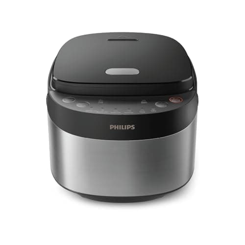 Philips 3000 Series Rice Cooker - Compact 0.85 L, 8 Automatic Menus, 4-Layer Non-Stick, Quick Cook in 30 Minutes, Black and Silver Design (HD3093/80) - Image 2