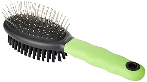 Ferplast Double Brush for Cats - Short, Medium & Long Hair - Stainless Steel Rounded Heads - Soft Bristles - Ergonomic Soft Handle - Size S, Green - Image 3