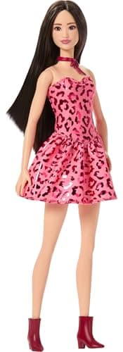Barbie -Fashionistas Doll Dress Pink Leopard Strapless, Brown Hair and Accessories like Tie Collar and Boots, JJN59 - Image 6