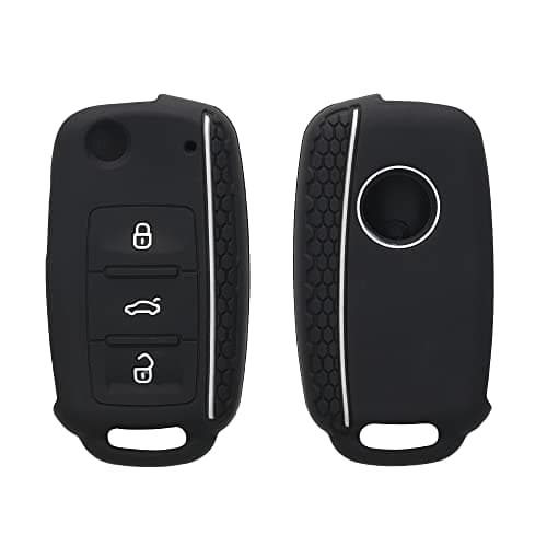 kwmobile Car Key Case Compatible with VW Skoda Seat 3-Button Car Key Accessory – Soft Silicone Case – White / Black - Image 2