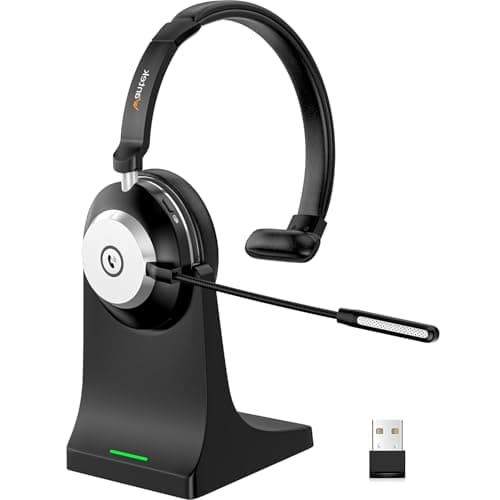 Casque Bluetooth sans fil avec microphone pour PC, casque d'ordinateur V5.2 avec micro antibruit, dongle USB, base de charge et bouton muet pour le travail, les téléphones portables, les ordinateurs - Image 2