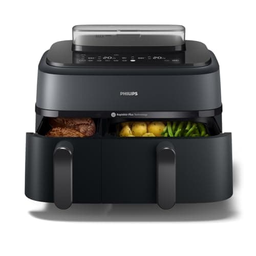 Philips Airfryer Series 5000 - Air Fryer Dual Basket with Steaming, 9L, RapidAir, 19 Cooking Modes, Up to 90% Less Fat, AirSteam, Steam Cleaning, HomeID (NA550/00) - Image 3