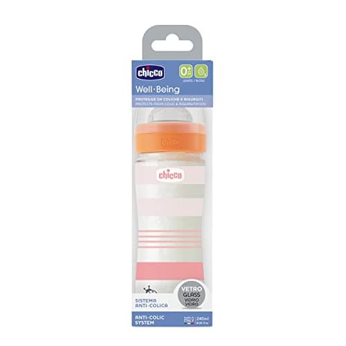 Chicco Slow Flow Wellness Bottle, Physio Soft Silicone Teat, Anti-Colic System, Reduces Regurgitation and Irritability, 240ml Glass Bottle, 0+ Months, Pink - Image 4