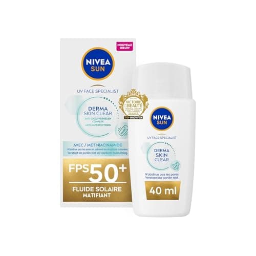 NIVEA SUN Derma Skin Clear Protection Solaire Visage FPS 50+ (1x40ml) — Fluide visage matifiant à la texture ultra-légère — Soin solaire pour les peaux mixtes à grasses - Image 2