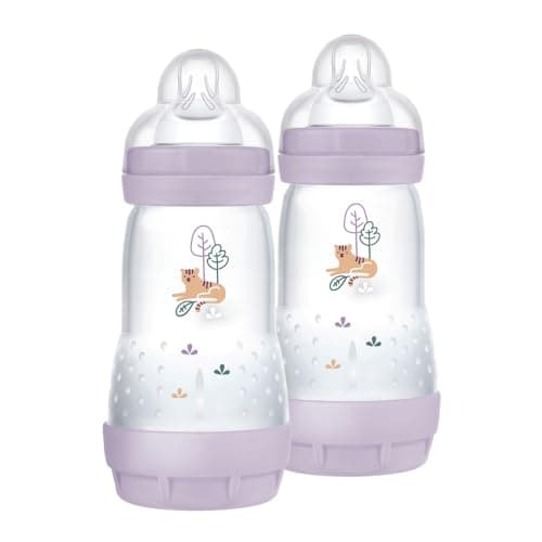 MAM Easy Start Lot de 2 biberons anti-coliques, pour l'allaitement mixte, réduit les bulles d'air et le risque de coliques, accessoire pour bébé de 2 mois et plus, avec tétine taille 2 - Violet - Image 2