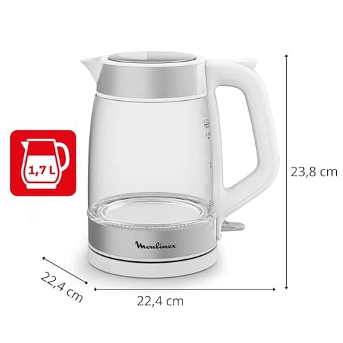 Moulinex BY6R5130 Electric Glass Kettle 1.7 L Fast Boiling Transparent Removable Filter LED Lighting 360° Base Wireless White - Image 4