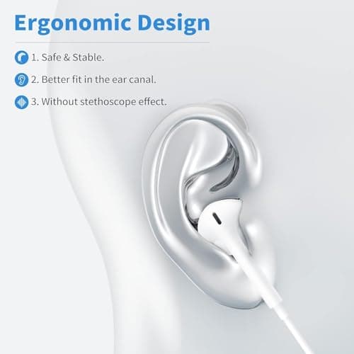 Wired Earphones USB-C for iPhone 17/16/15 Hi-FI Stereo Typ-C In-Ear Earphones with Microphone and Volume Control for Apple 17/16/15, Samsung S24/S23, iPad - White - Image 5