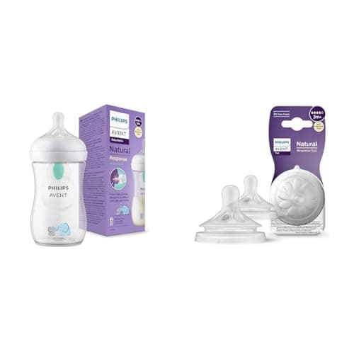 Philips AVENT Natural Response Bottle 260 ml with AirFree & Avent Valve Set of 2 Natural Response 0% BPA Free Bottle Teats for Babies 3 Months + (Model SCY964/02) - Image 2