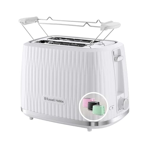 Russell Hobbs Toaster with 2 wide slots (6 browning levels, elevation, defrosting, baked warmers, automatic shut-off, removable crumb collector, white textured design) Eden 27370-56 - Image 2