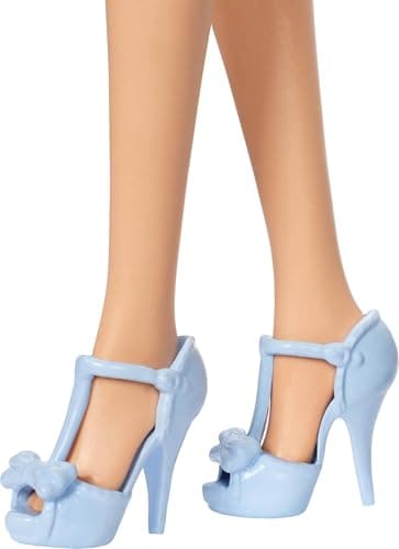 Barbie Barbie Fashionistas Baby Blue Halter Dress Doll with Blonde Wavy Ponytail, Black Bow and Matching Blue Heels - Image 5