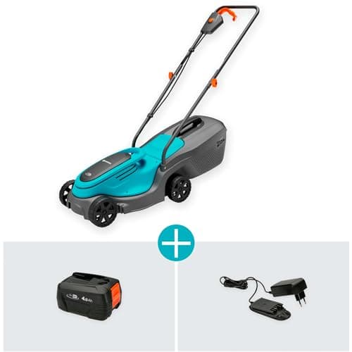 Gardena set tondeuse à gazon sans fil PowerMax 30/18V P4A, prêt à l’emploi: Tondeuse jusqu’à 150 m², largeur coupe 30 cm, hauteur coupe 35–65 mm, volume bac 25 l, poignée ergonomique (14630-20) - Image 5