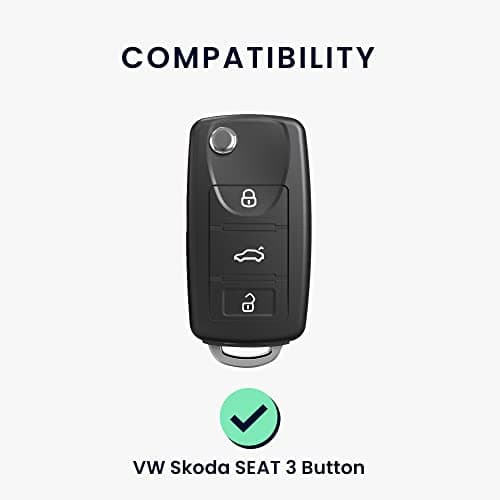 kwmobile Car Key Case Compatible with VW Skoda Seat 3-Button Car Key Accessory – Soft Silicone Case – White / Black - Image 7