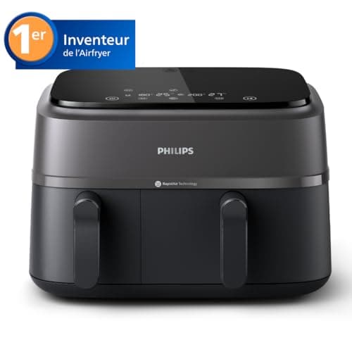 Philips Airfryer Series 3000 – Air Fryer Double Basket, 9L, RapidAir Technology, Up to 90% Less Fat, Energy Saving, HomeID Application, Black (NA350/00) - Image 3