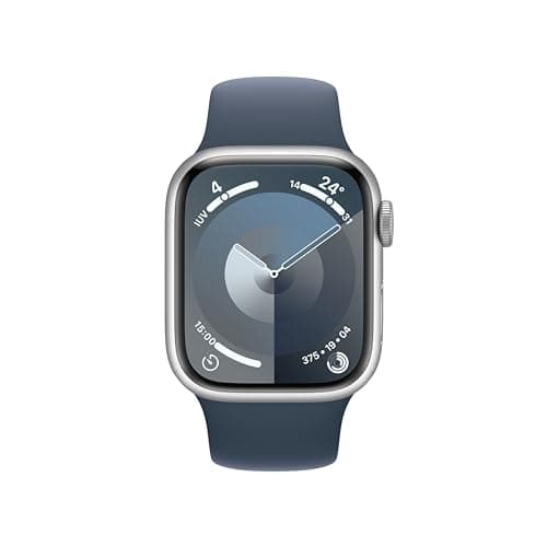 Apple Watch Series 9 [GPS + Cellular, 41mm] Silver Aluminum Case with Storm Blue Sports Strap, M/L (Refurbished) - Image 3