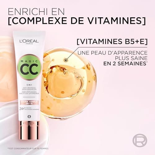 L'Oréal Paris - CC Crème 5-in-1 - Universal Anti-Redness Cream - Enriched with Vitamins B5 and E - Hydration 24H - Sensitive Skin & Oily Skin - Magic CC Cream - Universal Shade - 30 ml - Image 6