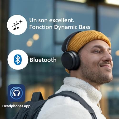 Philips TAH5209BK/00 Casque sans Fil Supra-aural Bluetooth, Isolation phonique Passive, 65 Heures d’autonomie, Son Naturel, appels clairs, Basses dynamiques, Recharge en 2 Heures Via USB-C - Noir - Image 7