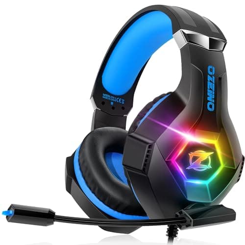 Ozeino Gaming Headset for PS5 PC PS4, Gaming Headset for Micro RGB 7 Colors Transducers 50mm Stereo Bass Mic Adjustable Noise Cancelling Compatible with Switch Xbox Series X & S-Blue Black - Image 3