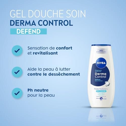 NIVEA - Gel Douche Corps Derma Control Defend - Sensation De Confort & Revitalisant - Enrichi En Acide Hyaluronique Pur & Pro-Vitamine B5 - Senteur Douce - pH Neutre - Tous Types De Peaux - 250 ml - Image 4