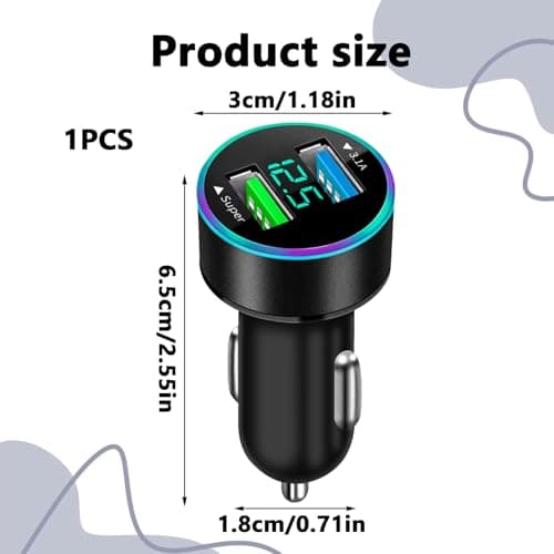 Fast USB Car Charger, Total 66W [Super & 3.1A] Car Charger with LED Digital Voltmeter, Portable Phone Charger Adapter for Phone - Image 3