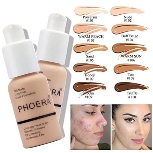 PHOERA Fond de Teint,PHOERA Foundation,imperméable Professional Makeup Fond de Teint Liquide Couvrant Tenue 24h - Matte & Poreless Finish (102+104/ Nude+Buff Beige) - Image 3