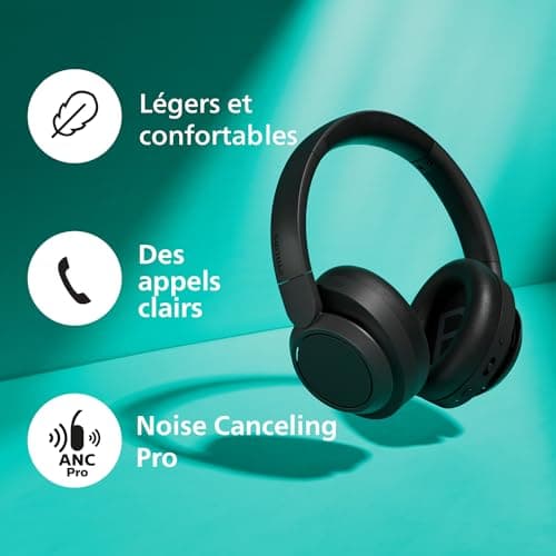 Philips TAH6509BK/00 Casque sans Fil Bluetooth Supra-auriculaire à réduction de Bruit - Excellente qualité d'appel, Compatible avec Les Assistants vocaux et jusqu'à 70 Heures d'autonomie - Noir - Image 6