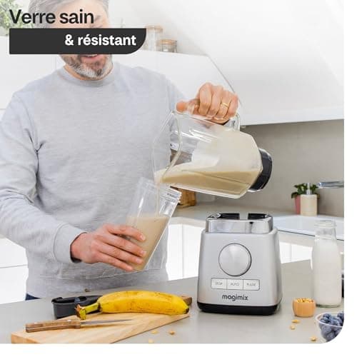 Magimix Blender Mixeur Professionnel - Hachoir, Blender pour Smoothie, Mixeur Soupe, Hachoir Blender Multifonction - Bol en verre - Blanc - Image 9