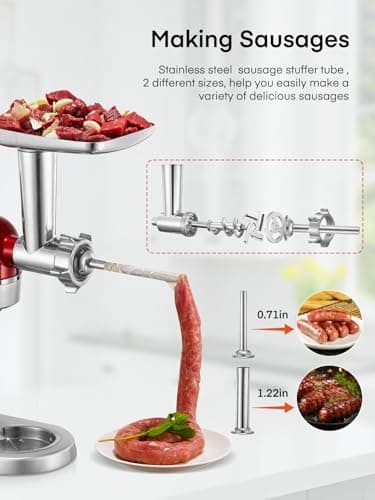 Meat Mincer for KitchenAid, 4 Grinding Plates, 2 Sausage Tips, Stainless Steel - Image 8