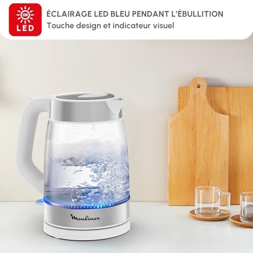 Moulinex BY6R5130 Electric Glass Kettle 1.7 L Fast Boiling Transparent Removable Filter LED Lighting 360° Base Wireless White - Image 5