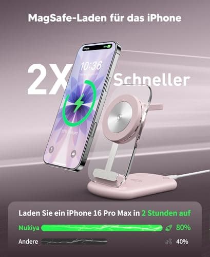 Mag Safe Charger, Charging Station and iPhone 3 in 1 Compatible with iPhone 17 16 15 14 13 12 Pro Max/Air/Plus/Pro, for Apple Watch 10/9, Airpods 3/2/Pro, Foldable, Pink - Image 3