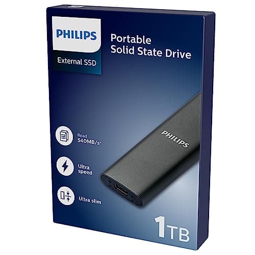 Philips Portable External SSD 1TB - Ultra Slim SATA Ultra Speed USB-C - USB, Read Speed up to 540MB/s, Write Speed up to 540MB/s, Aluminum - Image 3