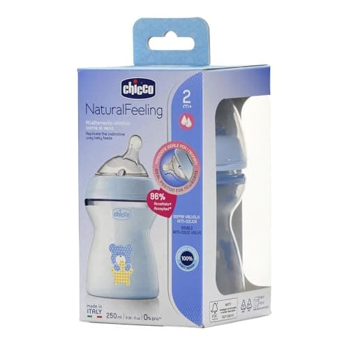 Chicco Natural Feeling Anti-Colic Bottle 2M Plus 250 ml with Silicone Teat - Medium Flow - Blue - Image 4