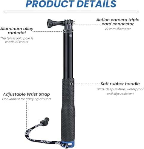 92 cm Waterproof Telescopic Selfie Stick for Other Action Cameras for GoPro Hero 13 12 11 10 9 8 Max DJI Osmo Pocket 3 Action 5 Pro 4 AKASO EK7000 V50X - Image 5