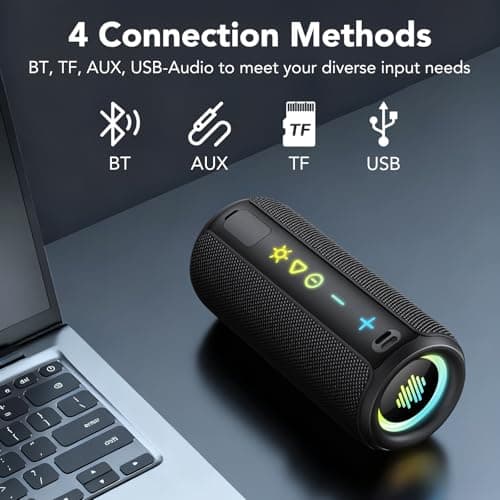 Powerful 5.4 Wireless Bluetooth Speaker with Powerful Bass, 30W Powerful Speaker, 30H Battery Life, 360 Degree Surround Sound, TWS Pairing, IPX7, AUX, TF Card, for Outdoor/Party/Travel, Matte Black - Image 5