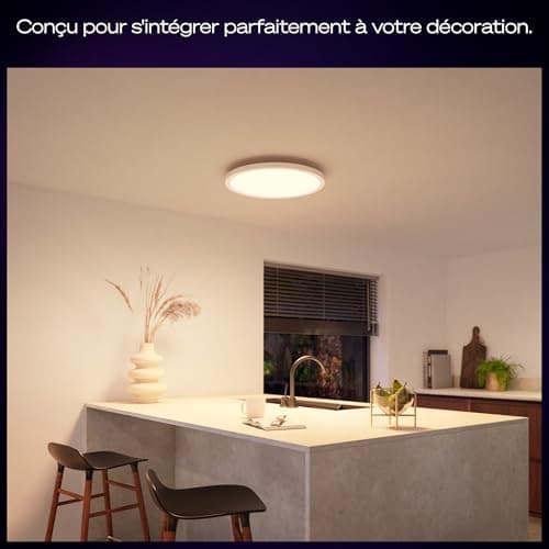 Philips Hue Devote Connected LED Panel, White and Color Ambiance, Round 30 cm, 16.6 W, 2000 Lumens, White Frame for Indoor Lighting, Ceiling, Living Room, Kitchen, Hallway - Image 4
