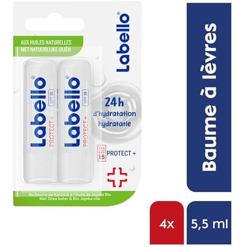 NIVEA Labello Protect, Baume à lèvres enrichi en huiles naturelles et protection solaire FPS 15, Soin des lèvres Hydratation longue durée pendant 24H - Image 4