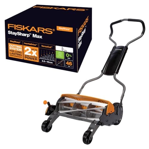 Fiskars Manual lawn mower, Cylinder mower with blade friction free cutting system, Cutting width: 46 cm, Black/Orange/Silver, StaySharp Max, 1000591 - Image 2