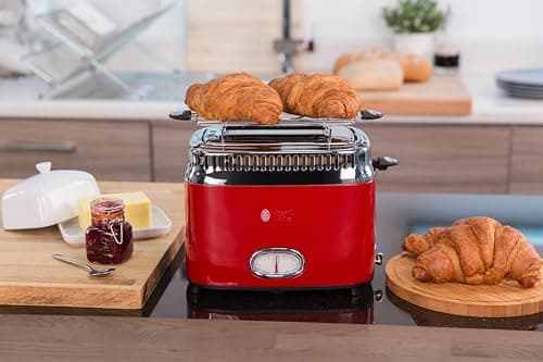 Russell Hobbs Toaster Toaster (Vintage Premium Design) Retro Red (2 Slices, 6 Levels of Fast Burning, Cancellation, Defrost and Reheating Function, Viennese Pastry, 1300W) Toaster 21680-56 - Image 4