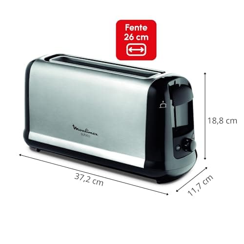 Moulinex Toaster 1 long slot, 7 levels of browning, Wide slot, Stop button, Defrost, Reheat, Crumb tray, Subito, Stainless steel LS260800 - Image 5