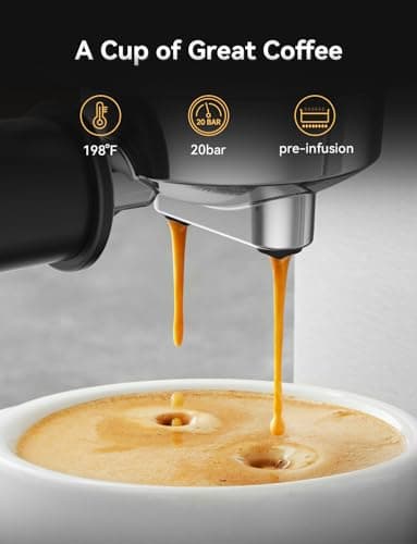 Neretva Machine a Cafe 20 Bar, Cafetière Expresso 1350W Compacte En Acier Inoxydable Avec Mousseur À Lait & Écran LED Machine à Cafe Utiliser Pour La Maison Capacité 1,3L - Espresso/Macchiato/Latte - Image 6