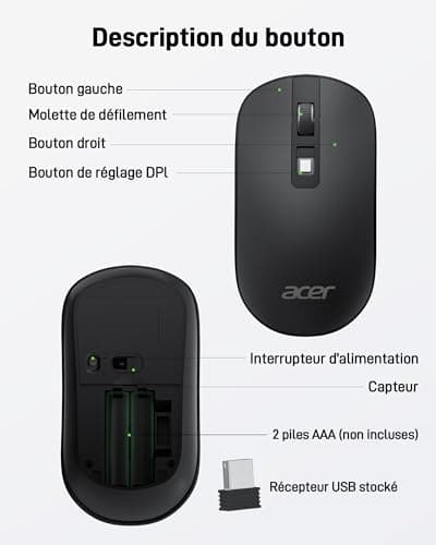acer Wireless Mouse, 2.4GHz Optical Mouse with 4 Programmable Buttons 1600 DPI Ambidextrous and Ergonomic, Connection or Receiver USB Multi Devices for PC/Computer/Phone/Tablet - Image 5
