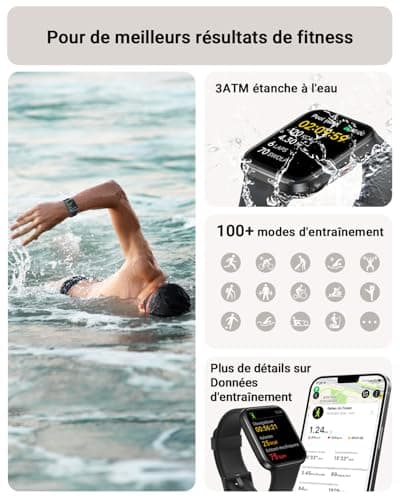 Men's Smart Watch, 1.85 Inch Women's Smartwatch for Samsung iPhone Android, Alexa Built-in 3ATM 100+ Sports Modes SpO2/Sleep/Heart Rate/Pedometer/Calories Monitor Black - Image 6